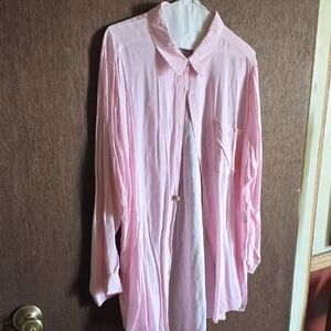 Solitaire Pale Pink Vertical-Stripe Button Front Blouse